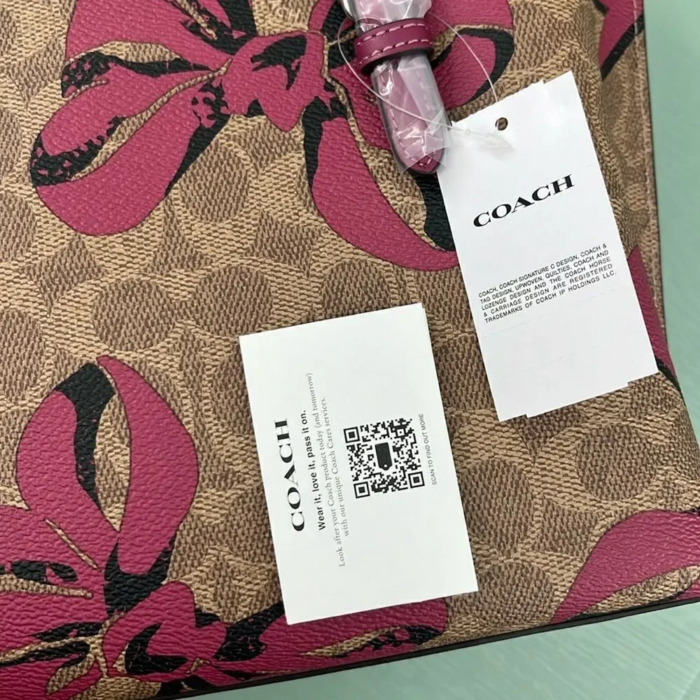 Coach Mollie Tote Bag 25 In Signature Canvas With Bow Print Purse - Picture 7 of 9